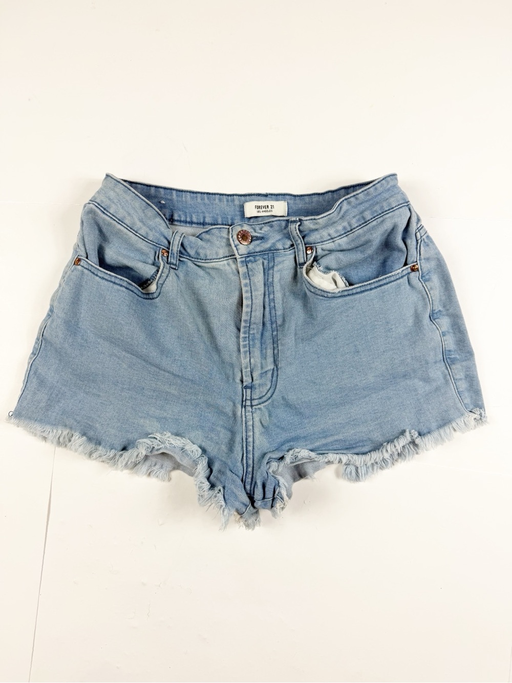 Forever 21 Light Blue‎ Denim High-Rise Frayed Hem Shorts 29